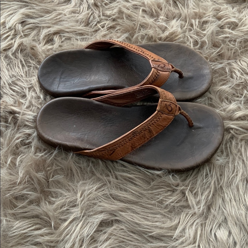 OluKai Mekila Flip Flop Leather Men's Sandals Size 10